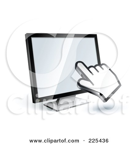 Royalty-Free (RF) Clipart Illustration of a 3d Hand Cursor Clicking On A Blank Computer Monitor by beboy