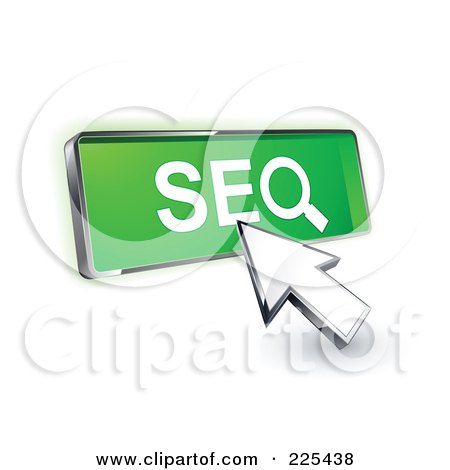 Royalty-Free (RF) Clipart Illustration of a 3d Arrow Cursor Clicking On A Green SEO Button by beboy