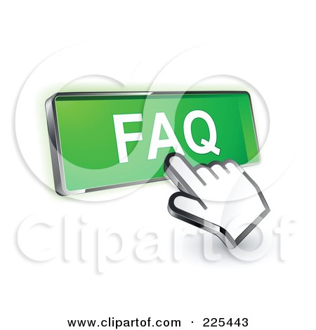 Royalty-Free (RF) Clipart Illustration of a 3d Hand Cursor Clicking On A Green FAQ Button by beboy