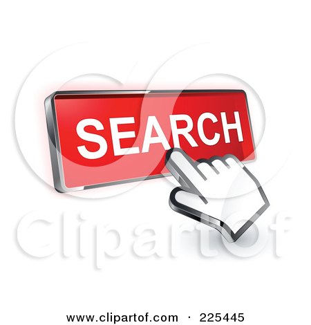 Royalty-Free (RF) Clipart Illustration of a 3d Hand Cursor Clicking On A Red Search Button by beboy