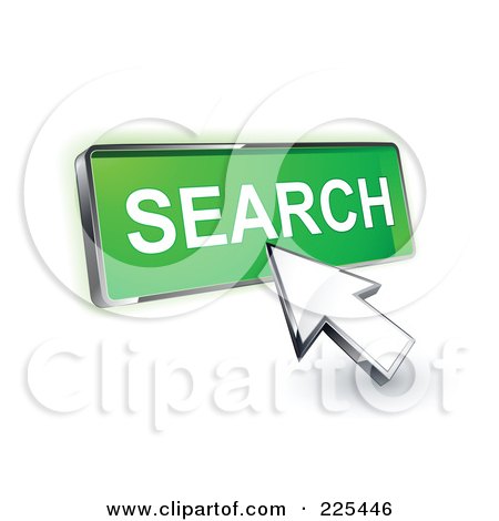 Royalty-Free (RF) Clipart Illustration of a 3d Arrow Cursor Clicking On A Green Search Button by beboy