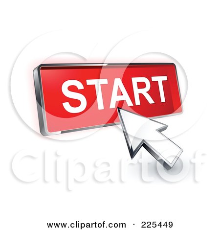 Royalty-Free (RF) Clipart Illustration of a 3d Arrow Cursor Clicking On A Red Start Button by beboy