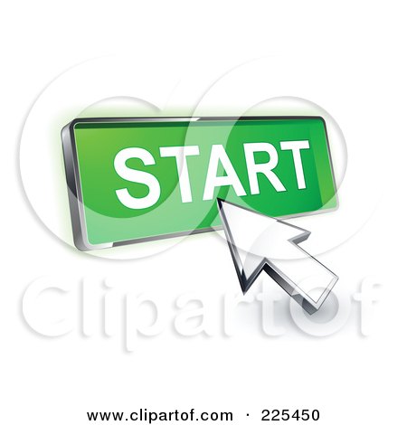 Royalty-Free (RF) Clipart Illustration of a 3d Arrow Cursor Clicking On A Green Start Button by beboy