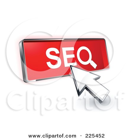 Royalty-Free (RF) Clipart Illustration of a 3d Arrow Cursor Clicking On A Red SEO Button by beboy