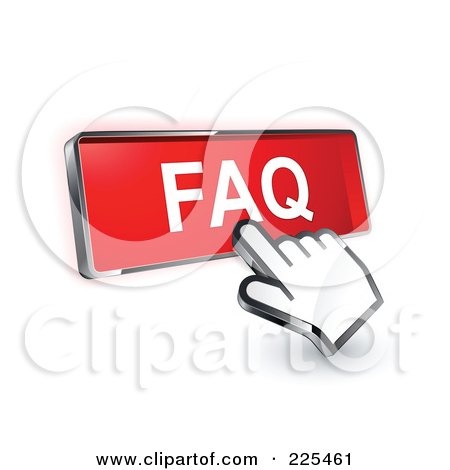 Royalty-Free (RF) Clipart Illustration of a 3d Hand Cursor Clicking On A Red FAQ Button by beboy