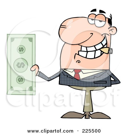 Royalty-Free (RF) Clipart Illustration of a Caucasian Businessman Smoking A Cigar And Holding Cash by Hit Toon