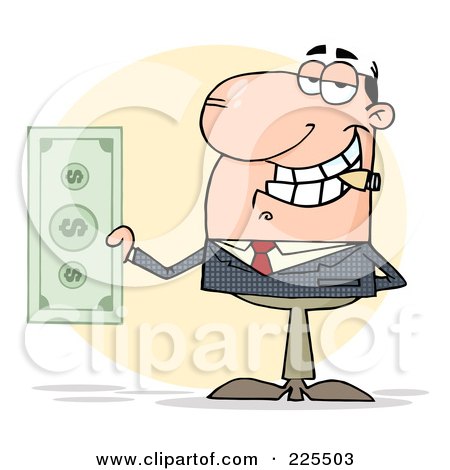 Royalty-Free (RF) Clipart Illustration of a White Businessman Smoking A Cigar And Holding Cash by Hit Toon