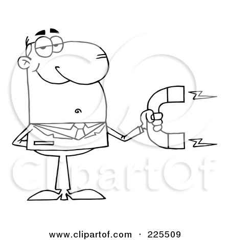 Royalty-Free (RF) Clipart Illustration of a Coloring Page Outline Of A Businessman Holding A Strong Magnet by Hit Toon