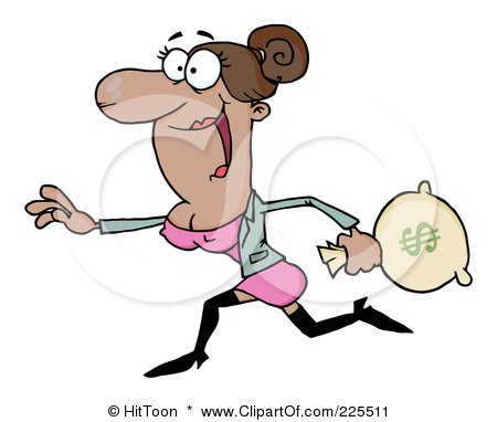 Royalty-Free (RF) Clipart Illustration of a Happy Hispanic Woman Running With A Money Bag by Hit Toon