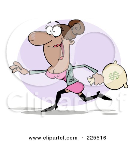 Royalty-Free (RF) Clipart Illustration of a Happy Black Woman Running With A Money Bag by Hit Toon