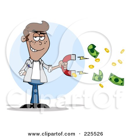 Royalty-Free (RF) Clipart Illustration of a Black Man Collecting Cash With A Money Magnet by Hit Toon