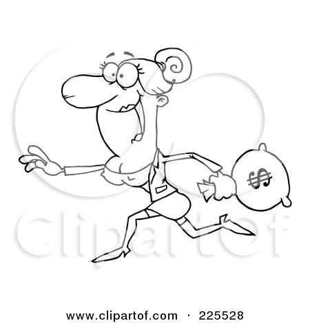 Royalty-Free (RF) Clipart Illustration of a Coloring Page Outline Of A Happy Woman Running With A Money Bag by Hit Toon