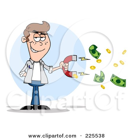 Royalty-Free (RF) Clipart Illustration of a White Man Collecting Cash With A Money Magnet by Hit Toon