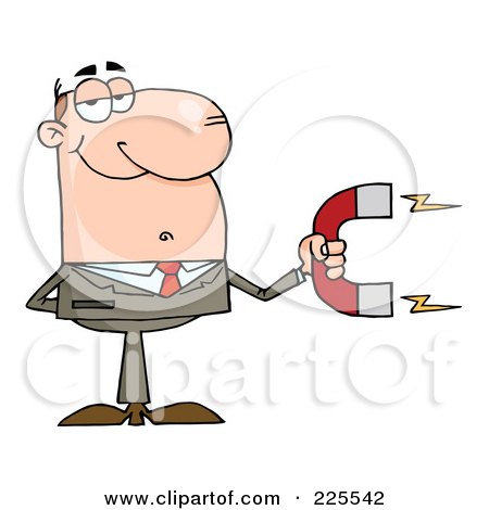 Royalty-Free (RF) Clipart Illustration of a Caucasian Businessman Holding A Strong Magnet by Hit Toon
