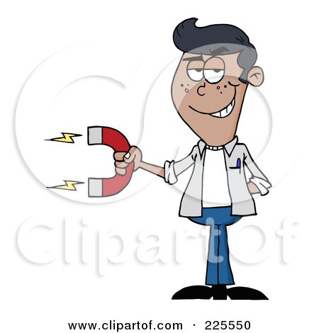 Royalty-Free (RF) Clipart Illustration of a Young Hispanic Man Holding A Strong Magnet by Hit Toon