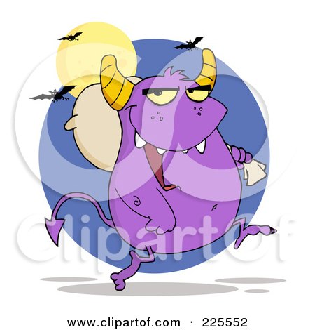 Royalty-Free (RF) Clipart Illustration of a Purple Monster Carrying A Bag Over His Shoulder by Hit Toon