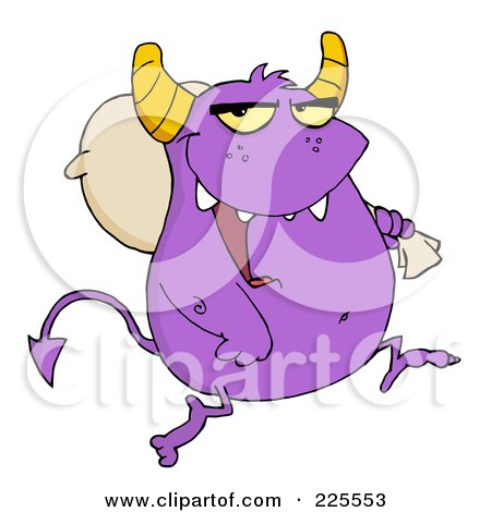 Royalty-Free (RF) Clipart Illustration of a Purple Monster Carrying A Sack Over His Shoulder by Hit Toon