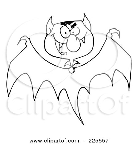 Royalty-Free (RF) Clipart Illustration of a Coloring Page Outline Of A Bat With A Vampire Head by Hit Toon