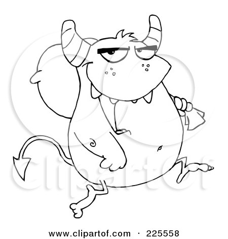 Royalty-Free (RF) Clipart Illustration of a Coloring Page Outline Of A Monster Carrying A Sack Over His Shoulder by Hit Toon