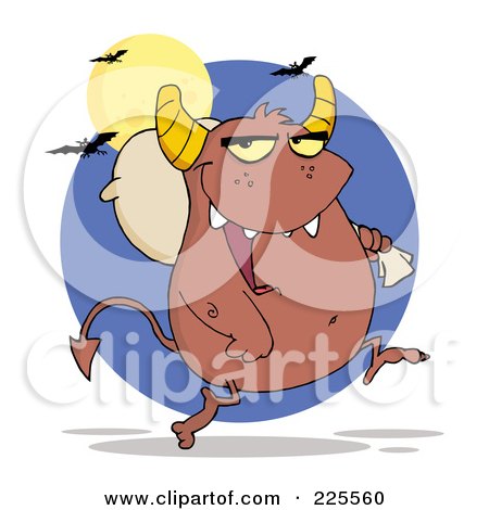 Royalty-Free (RF) Clipart Illustration of a Brown Monster Carrying A Bag Over His Shoulder by Hit Toon