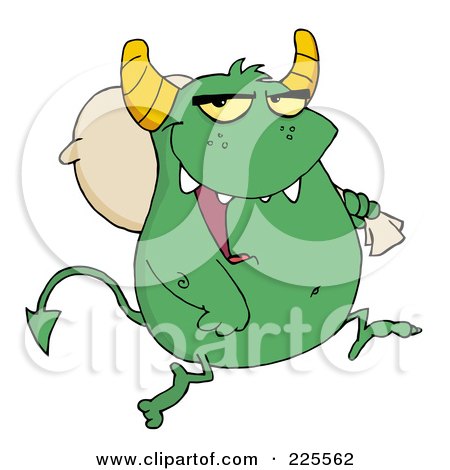 Royalty-Free (RF) Clipart Illustration of a Green Monster Carrying A Sack Over His Shoulder by Hit Toon