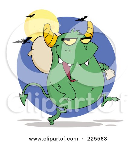 Royalty-Free (RF) Clipart Illustration of a Green Monster Carrying A Bag Over His Shoulder by Hit Toon