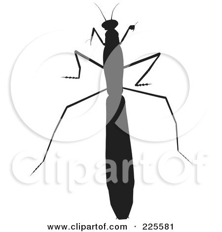 Royalty-Free (RF) Clipart Illustration of a Silhouetted Black Praying Mantis - 1 by KJ Pargeter