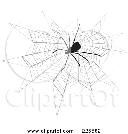 Royalty-Free (RF) Clipart Illustration of a Silhouetted Black Spider On A Web by KJ Pargeter