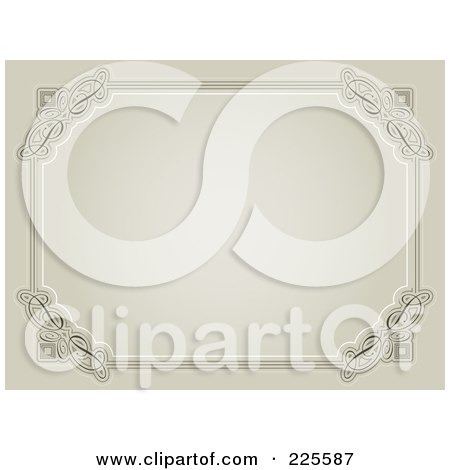 Royalty-Free (RF) Clipart Illustration of an Antique Beige Frame With Ornate Corners And Copyspace by KJ Pargeter