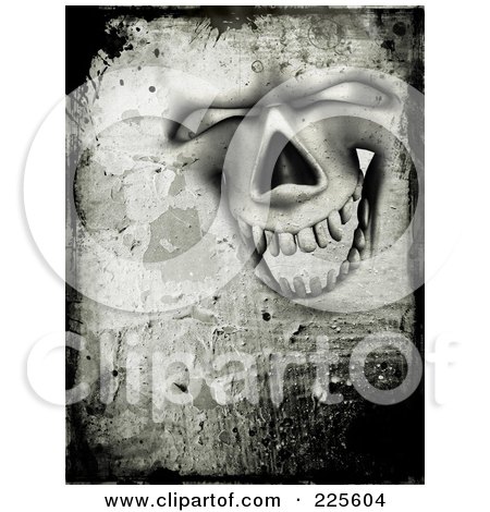 Royalty-Free (RF) Clipart Illustration of a Grungy Creepy Laughing Skull Face With Cement Texture by KJ Pargeter