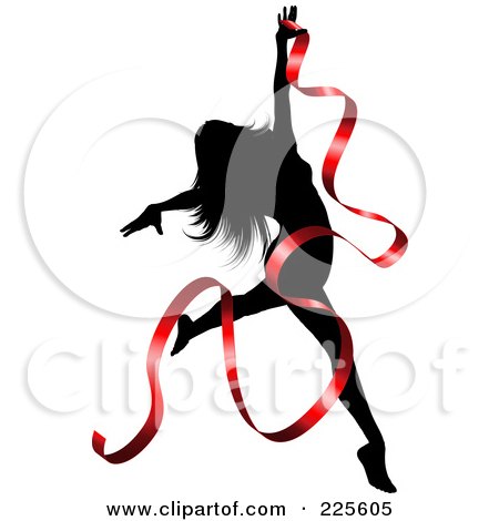 Royalty-Free (RF) Clipart Illustration of a Graceful Silhouetted Woman Dancing With A Red Ribbon by KJ Pargeter