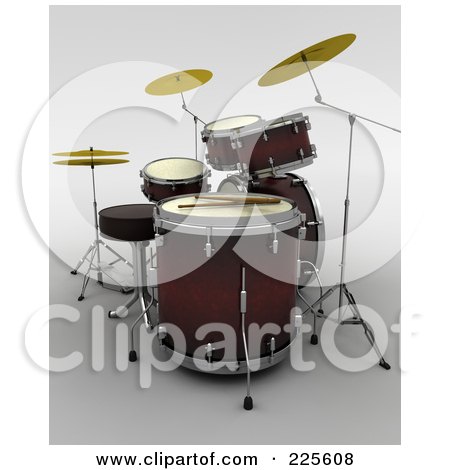 Royalty-Free (RF) Clipart Illustration of a 3d Drumset And Sticks by KJ Pargeter