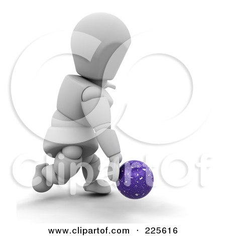 Royalty-Free (RF) Clipart Illustration of a 3d White Character Releasing A Blue Bowling Ball by KJ Pargeter