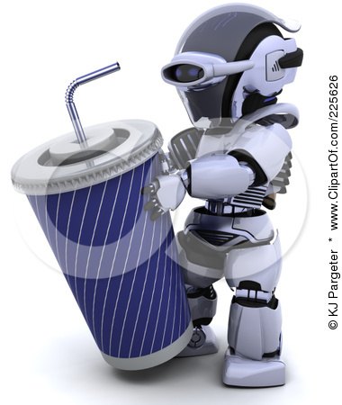 Royalty-Free (RF) Clipart Illustration of a 3d Robot Carrying A Large Fountain Soda by KJ Pargeter