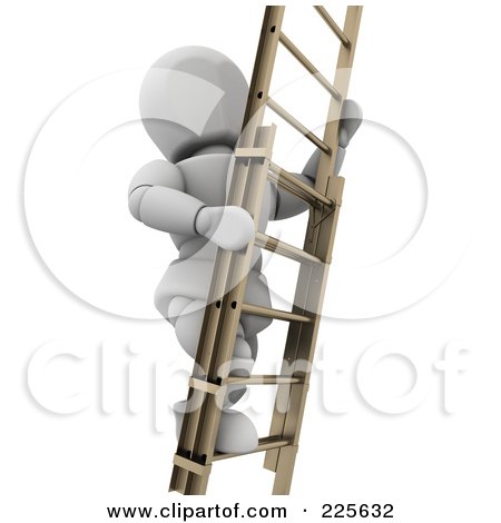 Royalty-Free (RF) Clipart Illustration of a 3d White Character Climbing A Wooden Ladder by KJ Pargeter