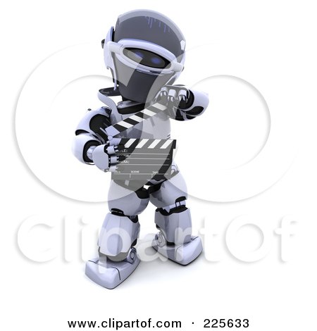 Royalty-Free (RF) Clipart Illustration of a 3d Robot Holding A Clapperboard by KJ Pargeter