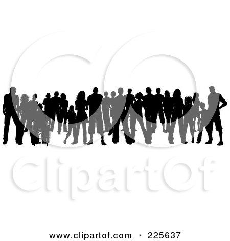 Royalty-Free (RF) Clipart Illustration of a Crowd Of Silhouetted Adults And Children by KJ Pargeter