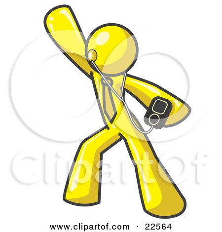 Clipart Illustration of a Yellow Man Dancing and Listening to Music With an MP3 Player  by Leo Blanchette