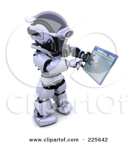 Royalty-Free (RF) Clipart Illustration of a 3d Robot Using A Tablet by KJ Pargeter