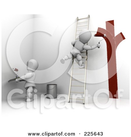 Royalty-Free (RF) Clipart Illustration of 3d Painters Working On Interior Walls by KJ Pargeter