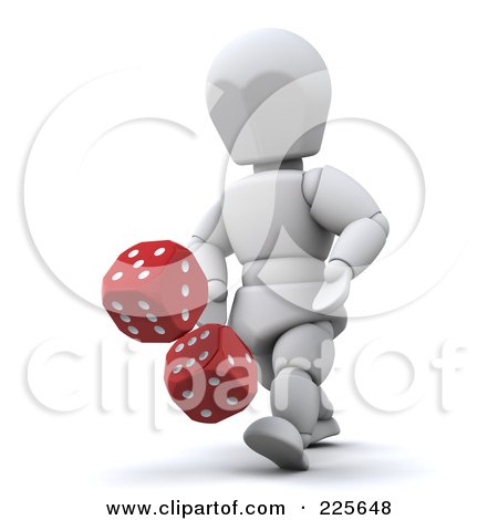 Royalty-Free (RF) Clipart Illustration of a 3d White Character Rolling Red Casino Dice by KJ Pargeter