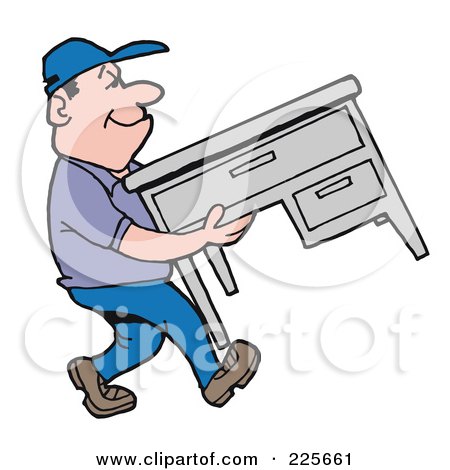 Royalty-Free (RF) Clipart Illustration of a Mover Man Moving An Office Desk by LaffToon