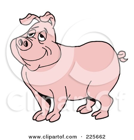 Royalty-Free (RF) Clipart Illustration of a Pleased Pink Pig Daydreaming by LaffToon