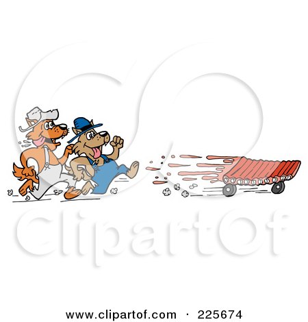 Royalty-Free (RF) Clipart Illustration of Two Wolves After Ribs On Wheels by LaffToon