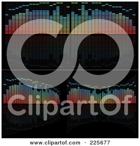Royalty-Free (RF) Clipart Illustration of a Digital Collage Of Colorful Analyzer Equalizers On Black by dero
