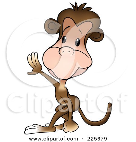 Royalty-Free (RF) Clipart Illustration of a Cute Little Monkey Holding Up One Hand by dero