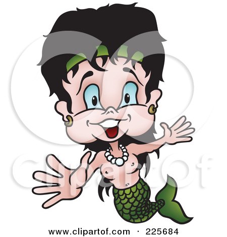 Royalty-Free (RF) Clipart Illustration of a Happy Topless Black Haired Mermaid by dero