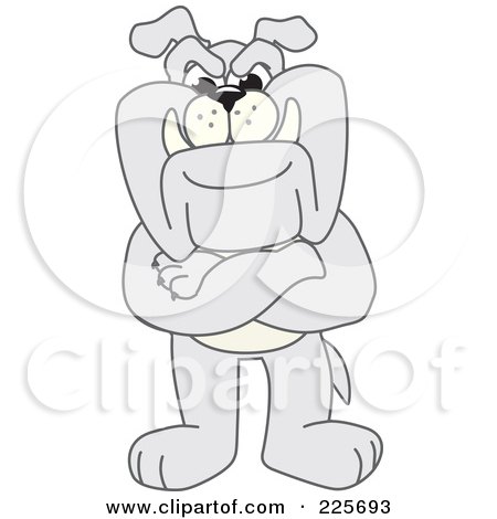 Royalty-Free (RF) Clipart Illustration of a Gray Bulldog Mascot Standing With His Arms Crossed by Toons4Biz