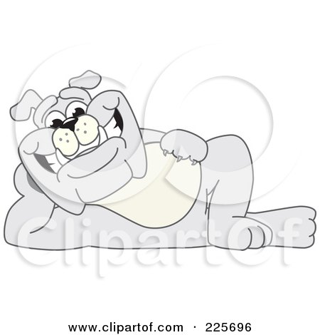 Royalty-Free (RF) Clipart Illustration of a Gray Bulldog Mascot Resting On His Side by Mascot Junction