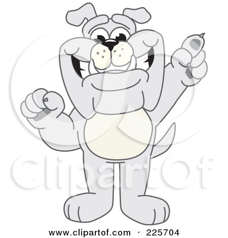 Royalty-Free (RF) Clipart Illustration of a Gray Bulldog Mascot Holding One Finger Up by Mascot Junction